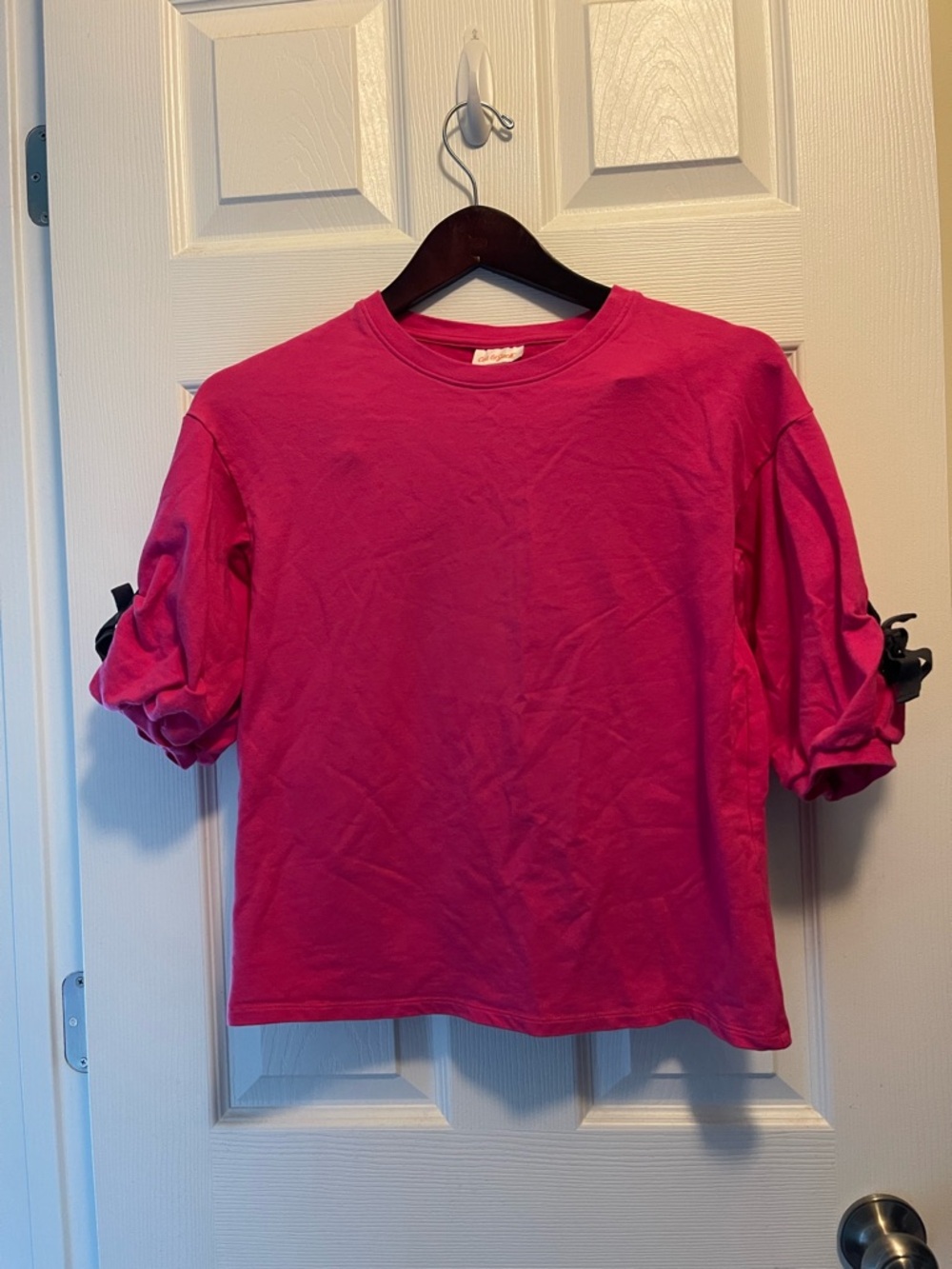 Cat & Jack Girls' Crewneck Top with Bow-Sleeve Detail - Pink